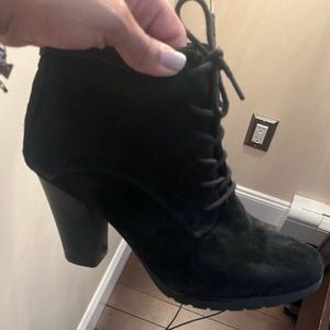 Nine West. Black leather suede booties in good condition.